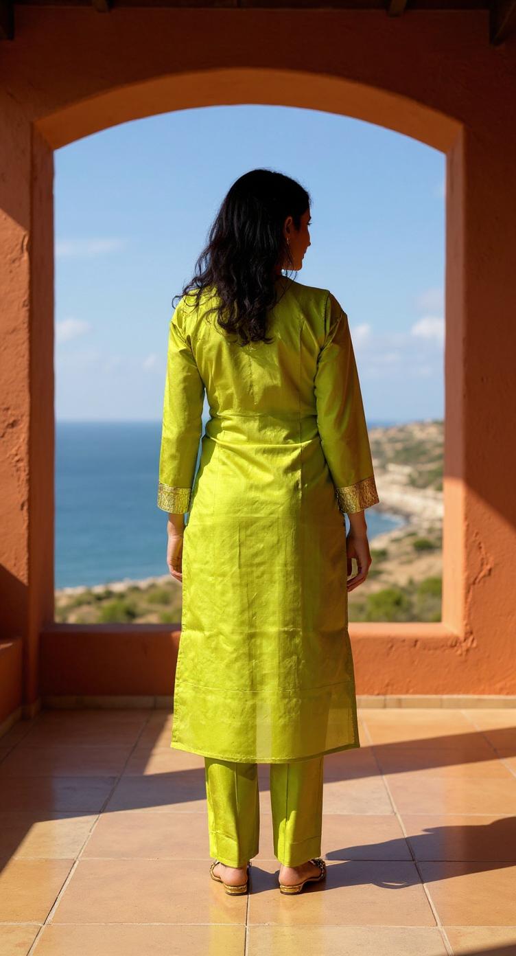 LIME GREEN COLOURED WOMEN'S POLYSTER KURTA WITH DUPATTA SET