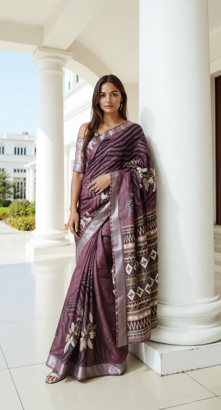 PURPLE DIGITAL PRINTED COTTON SAREE