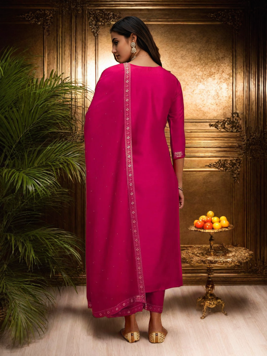 PINK COLOURED WOMEN'S SILK KURTA WITH DUPATTA SET