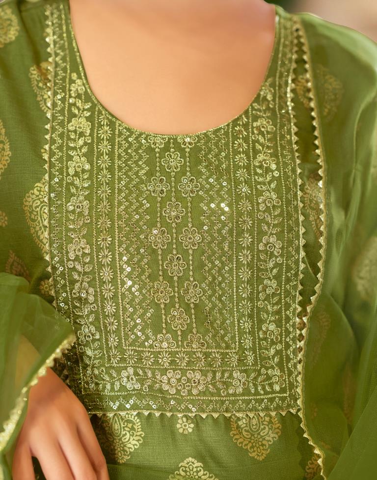 MAHENDI COLOURED WOMEN'S COTTON KURTA WITH DUPATTA SET