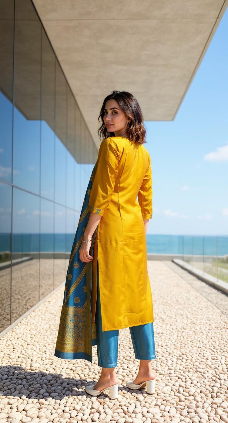 YELLOW COLOURED WOMEN'S POLYSTER KURTA WITH DUPATTA SET