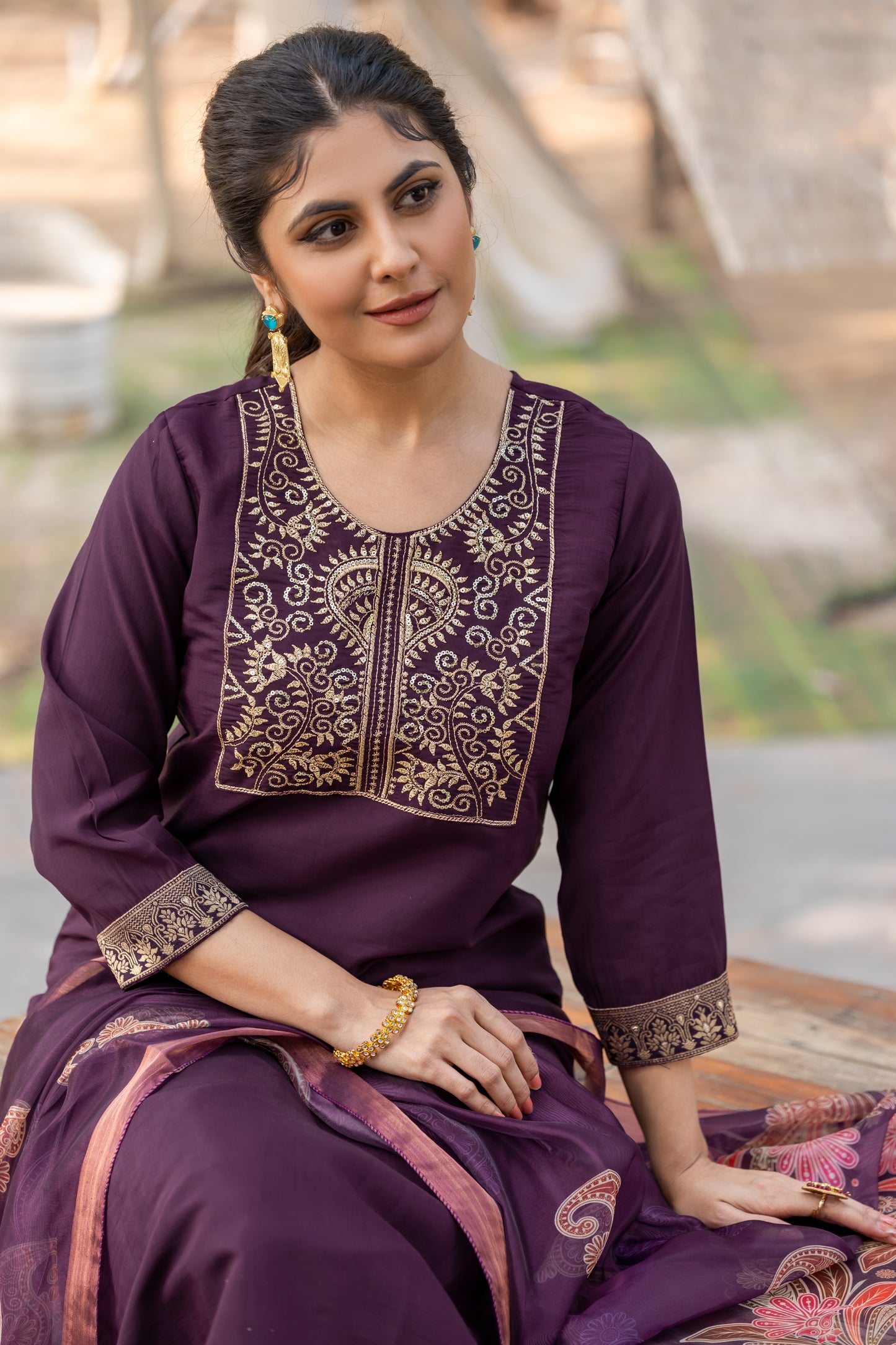 WINE COLOURED TREDITIONAL WEAR KURTA SET