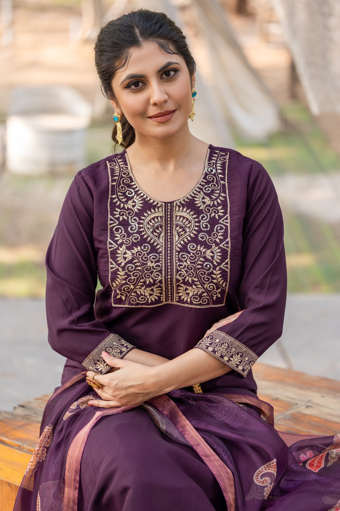 WINE COLOURED TREDITIONAL WEAR KURTA SET