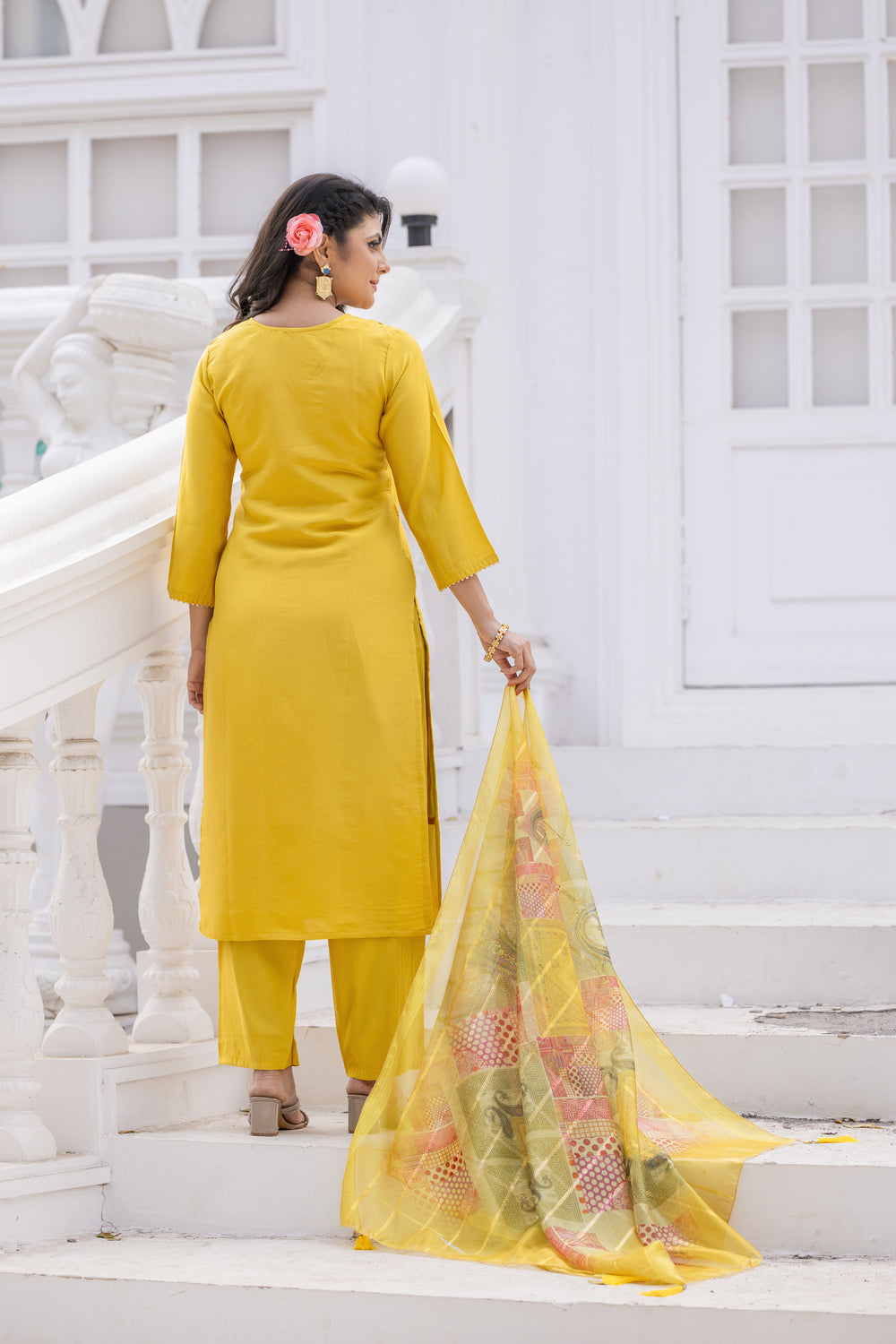 YELLOW COLOURED TREDITIONAL WEAR KURTA SET