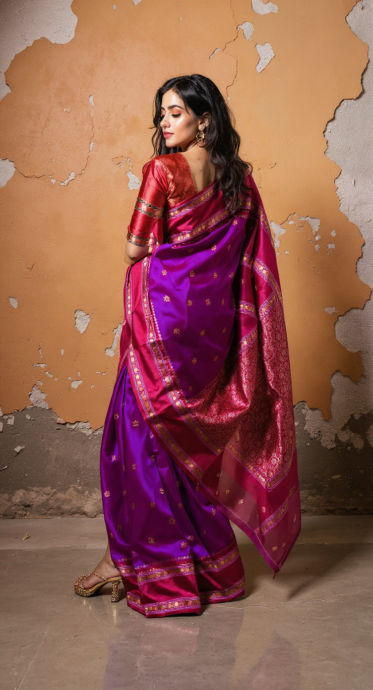 THE BANARASI SAREEIS MADE UP OF SILK THREADS WOVEN USING