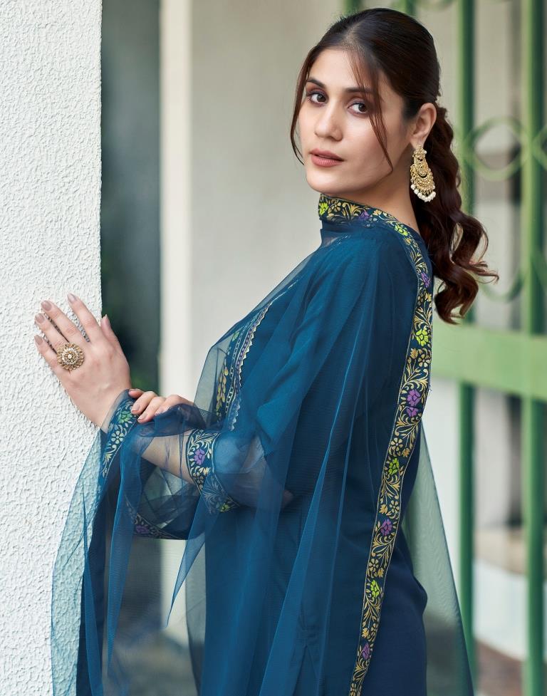 BLUE COLOURED WOMEN'S VISCOSE RAYON KURTA WITH DUPATTA SET