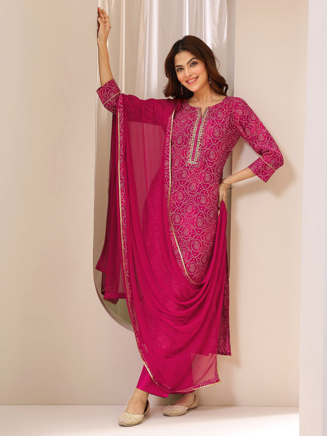 PINK COLOURED WOMEN'S VISCOSE RAYON KURTA WITH DUPATTA SET