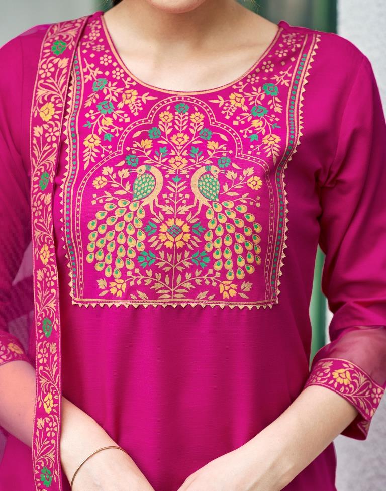 PINK COLOURED WOMEN'S VISCOSE RAYON KURTA WITH DUPATTA SET