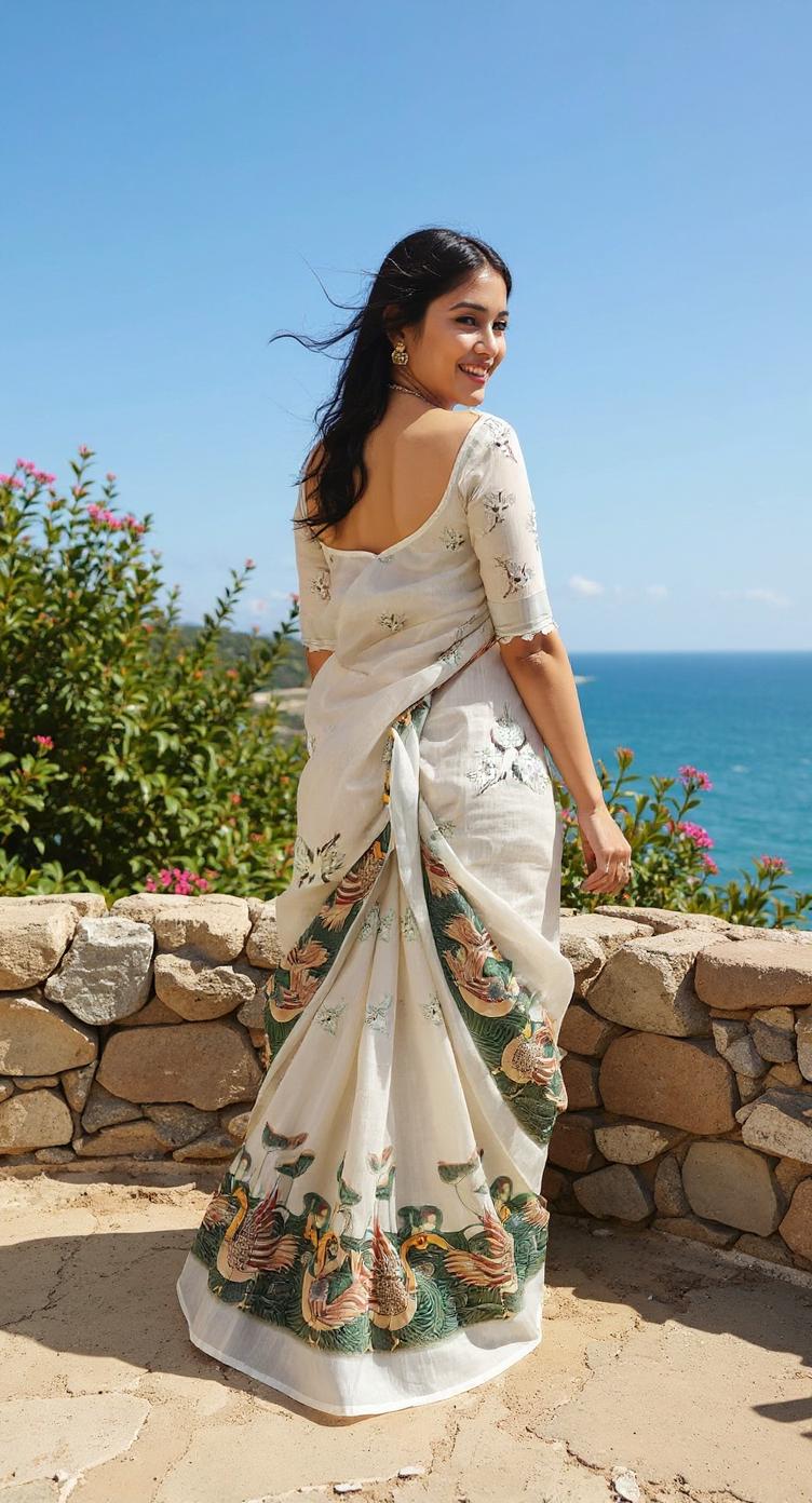 WHITE DIGITAL PRINTED COTTON SAREE