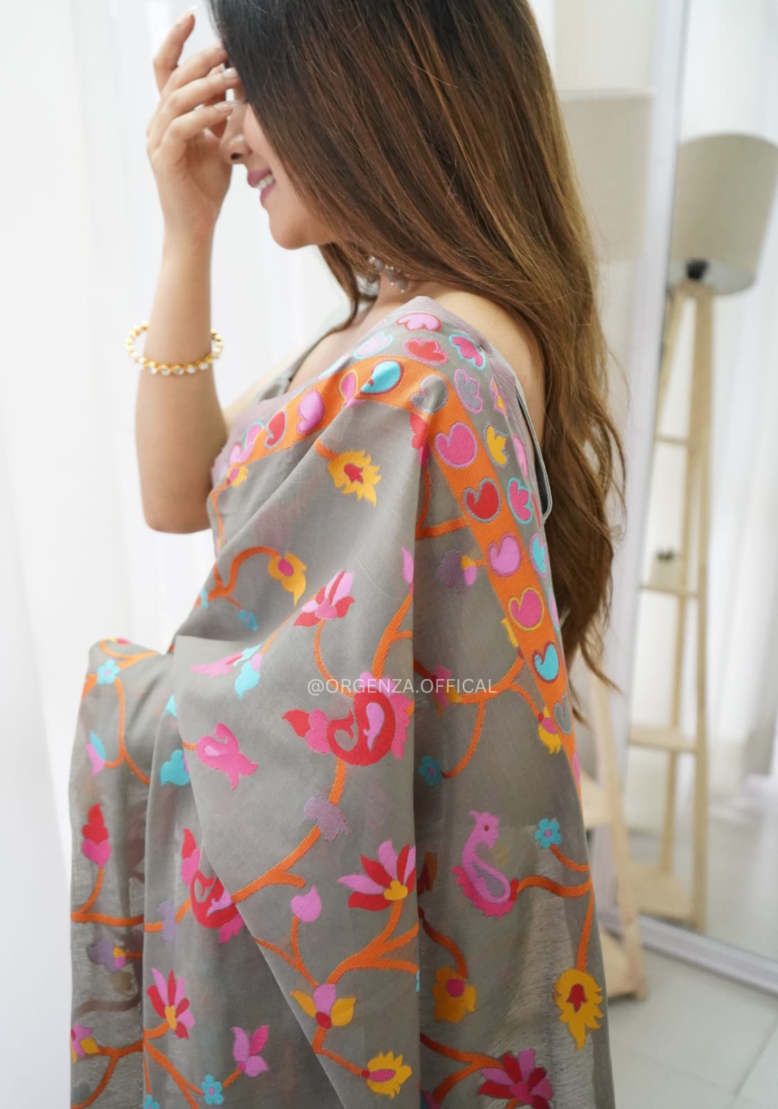 KASHMIRI WEAVING MULTIPLE COLOR THREAD WEAVING PURE ZARI WEAVING GREY