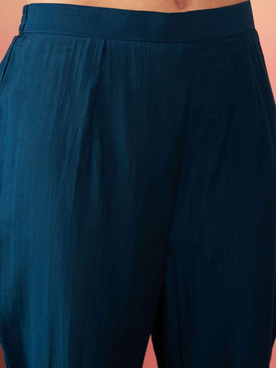 BLUE COLOURED VISCOSE CHANDERI SILK WEAR KURTA SET