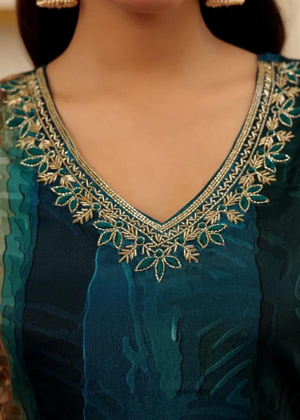 AALIYA BLUE COLOURED WOMEN'S SOFT RAYON SLUB KURTA WITH PANT DUPATTA SET