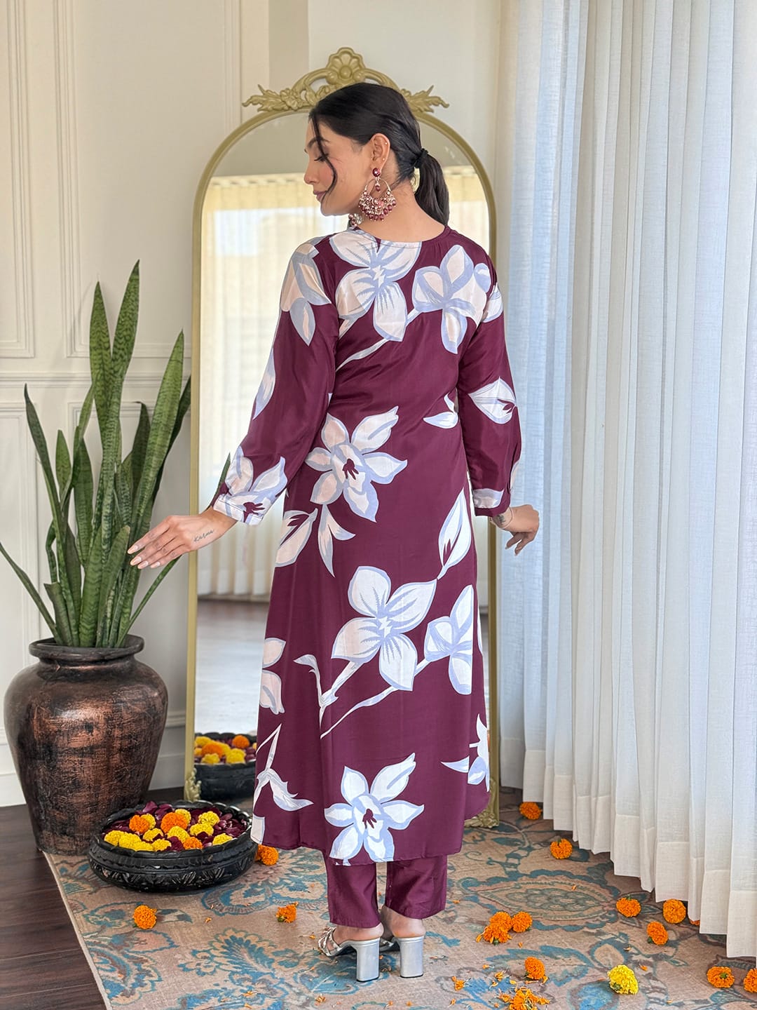 BLUE COLOURED WOMEN CHANDERI SILK KURTA SET