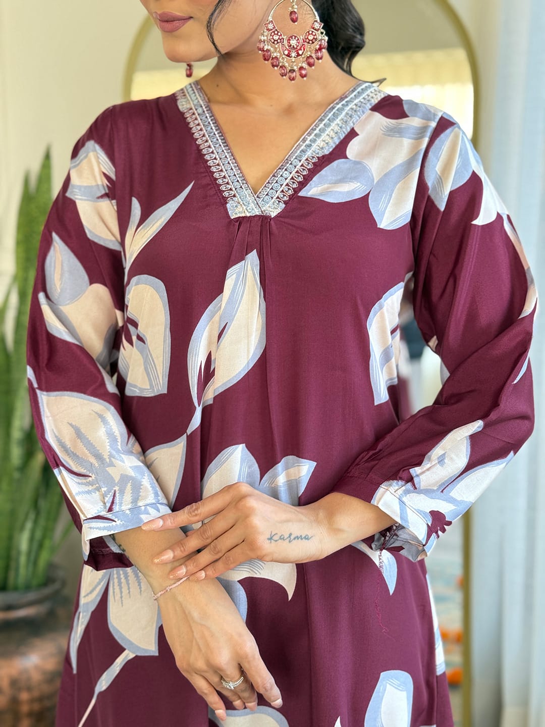 BLUE COLOURED WOMEN CHANDERI SILK KURTA SET