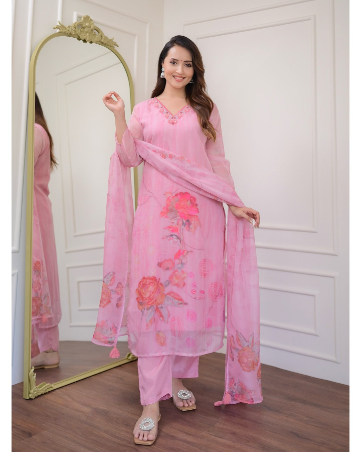 HARLIN LIGHT PINK COLOURED WOMEN'S EMBROIDERY KURTA SET