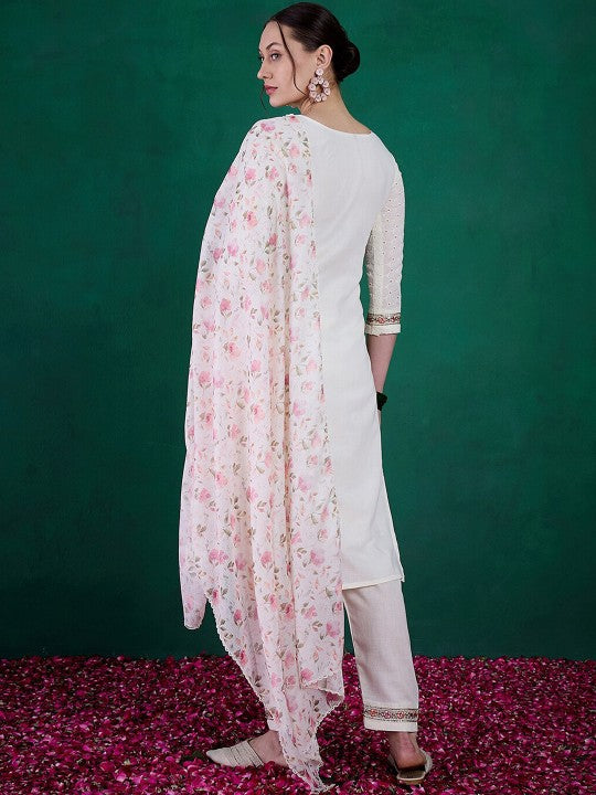 WHITE COLOURED WOMEN'S EMBROIDERY KURTA SET