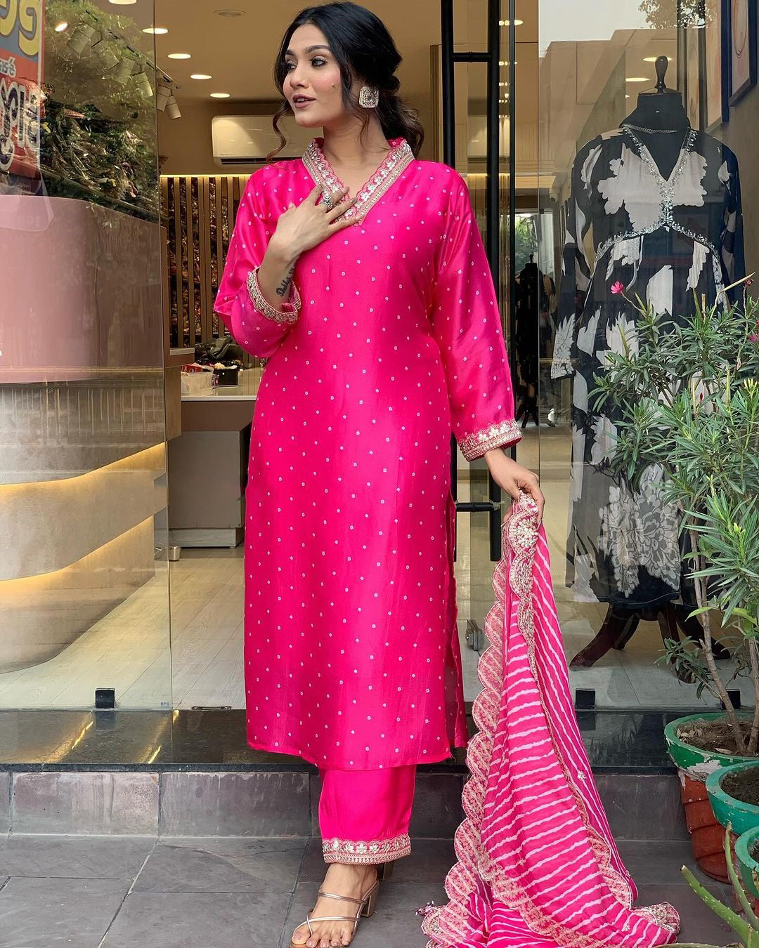 JENNY PINK COLOURED WOMEN'S MUSLIN KURTA SET
