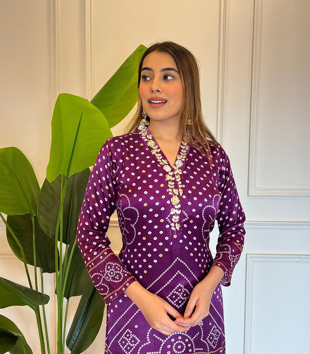 PURPLE COLOURED WOMEN'S VISCOSE COTTON KURTA WITH PANT DUPATTA SET