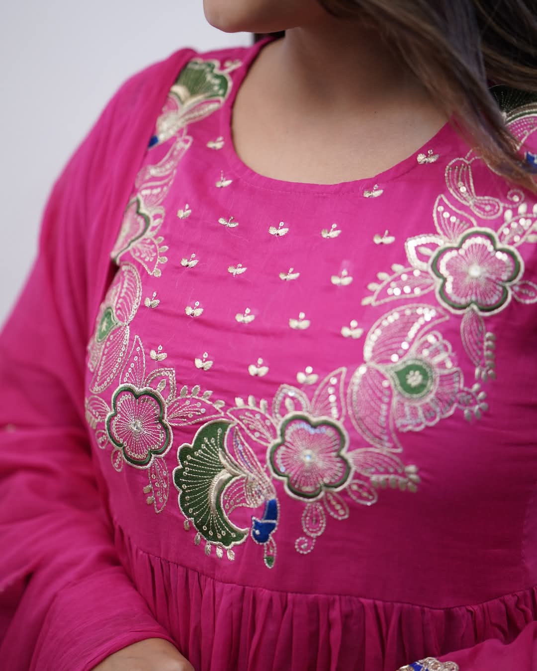 MORLO PINK COLOURED WOMEN'S BSY CHINNON KURTA WITH PANT DUPATTA SET