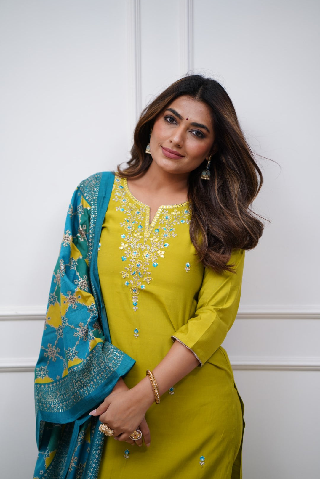 ALICE YELLOW COLOURED WOMEN'S VISCOSE CHANDERI KURTA WITH PANT DUPATTA SET