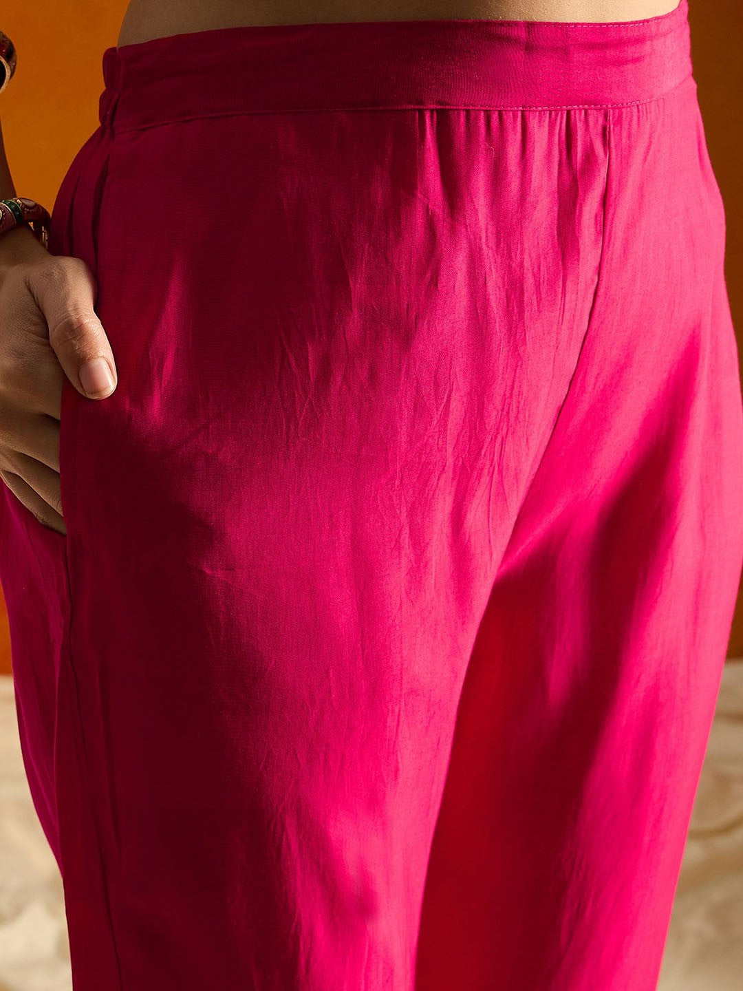 RED COLOURED WOMEN'S VISCOSE CHANDERI EMBROIDERED KURTA WITH PANT DUPATTA SET