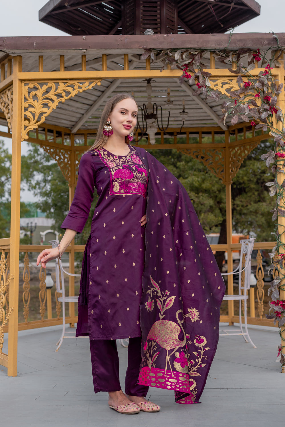 Sanaya Purple Grace – Embroidered Suit with Jacquard Dupatta