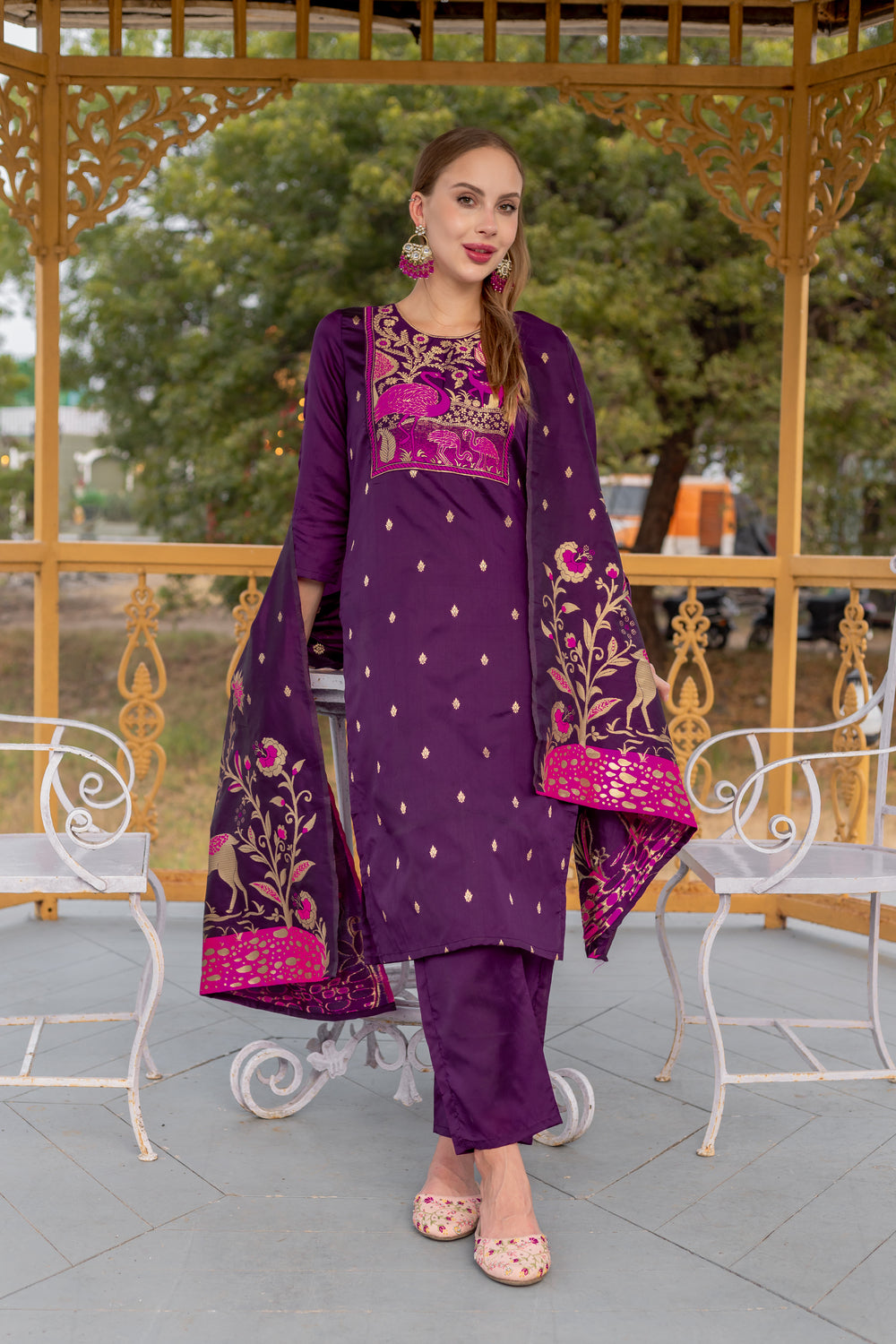 Sanaya Purple Grace – Embroidered Suit with Jacquard Dupatta