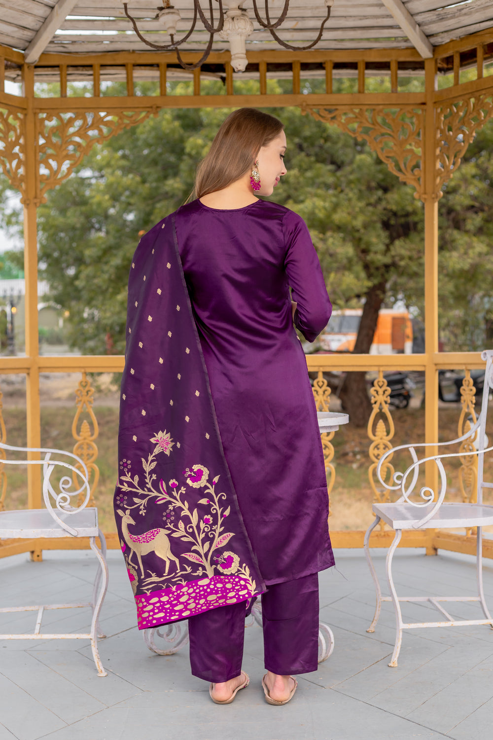 Sanaya Purple Grace – Embroidered Suit with Jacquard Dupatta