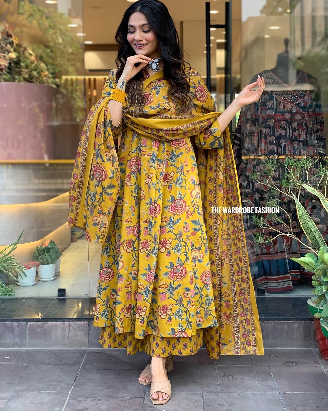 TANVI YELLOW COLOURED WOMEN'S VISCOSE CHANDERI EMBROIDERED KURTA WITH PANT DUPATTA SET