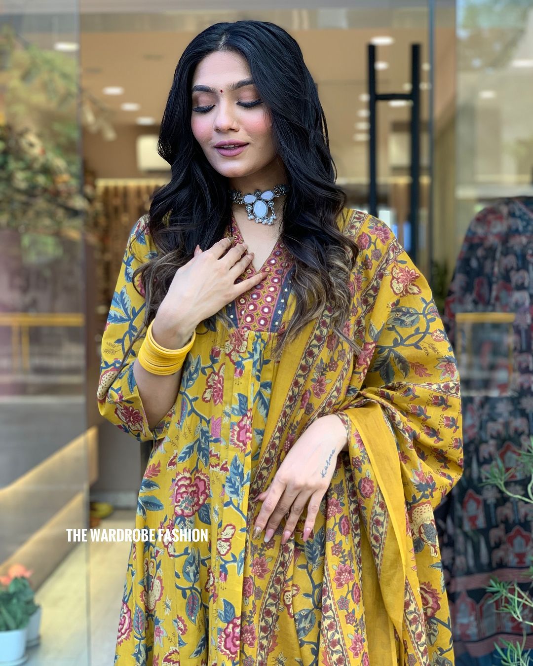 TANVI YELLOW COLOURED WOMEN'S VISCOSE CHANDERI EMBROIDERED KURTA WITH PANT DUPATTA SET