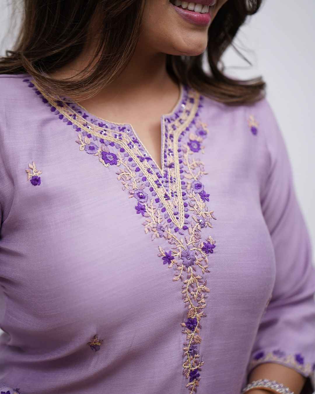 LIGHT PUPRLE COLOURED WOMEN'SSOFT RAYON SLUB KURTA WITH PANT DUPATTA SET