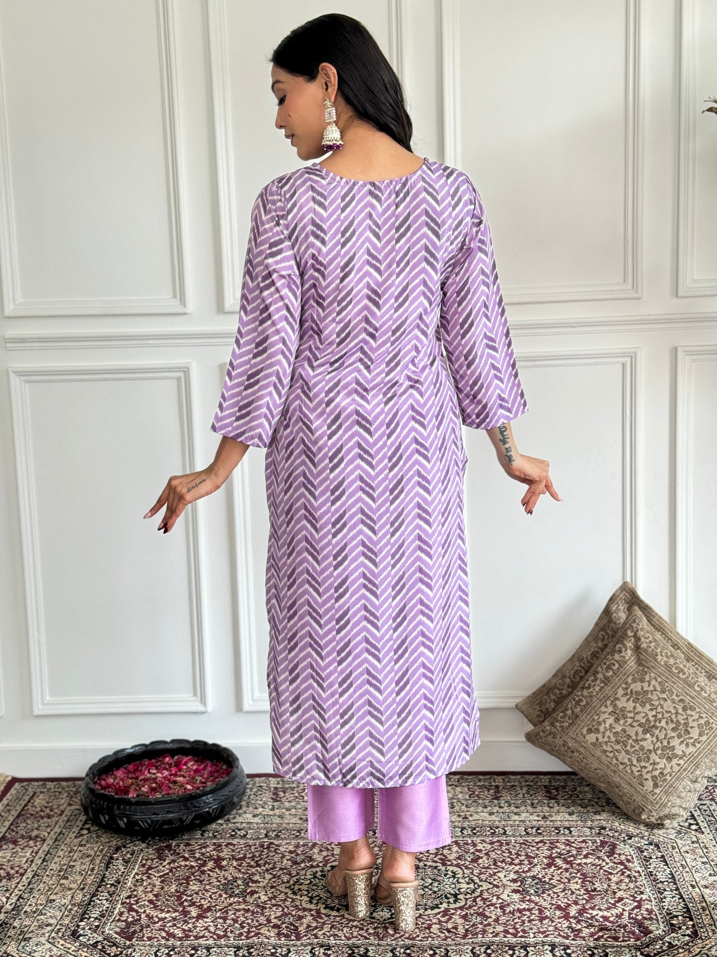 PURPLE COLOURED WOMEN'S FRENCH CREPE EMBROIDERED KURTA WITH PANT DUPATTA SET