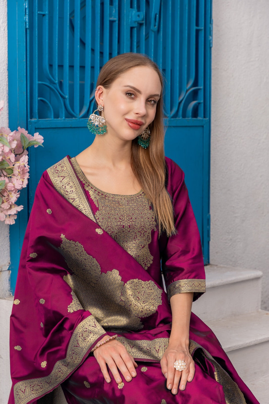 CHEERY COLOURED TREDITIONAL WEAR KURTA SET