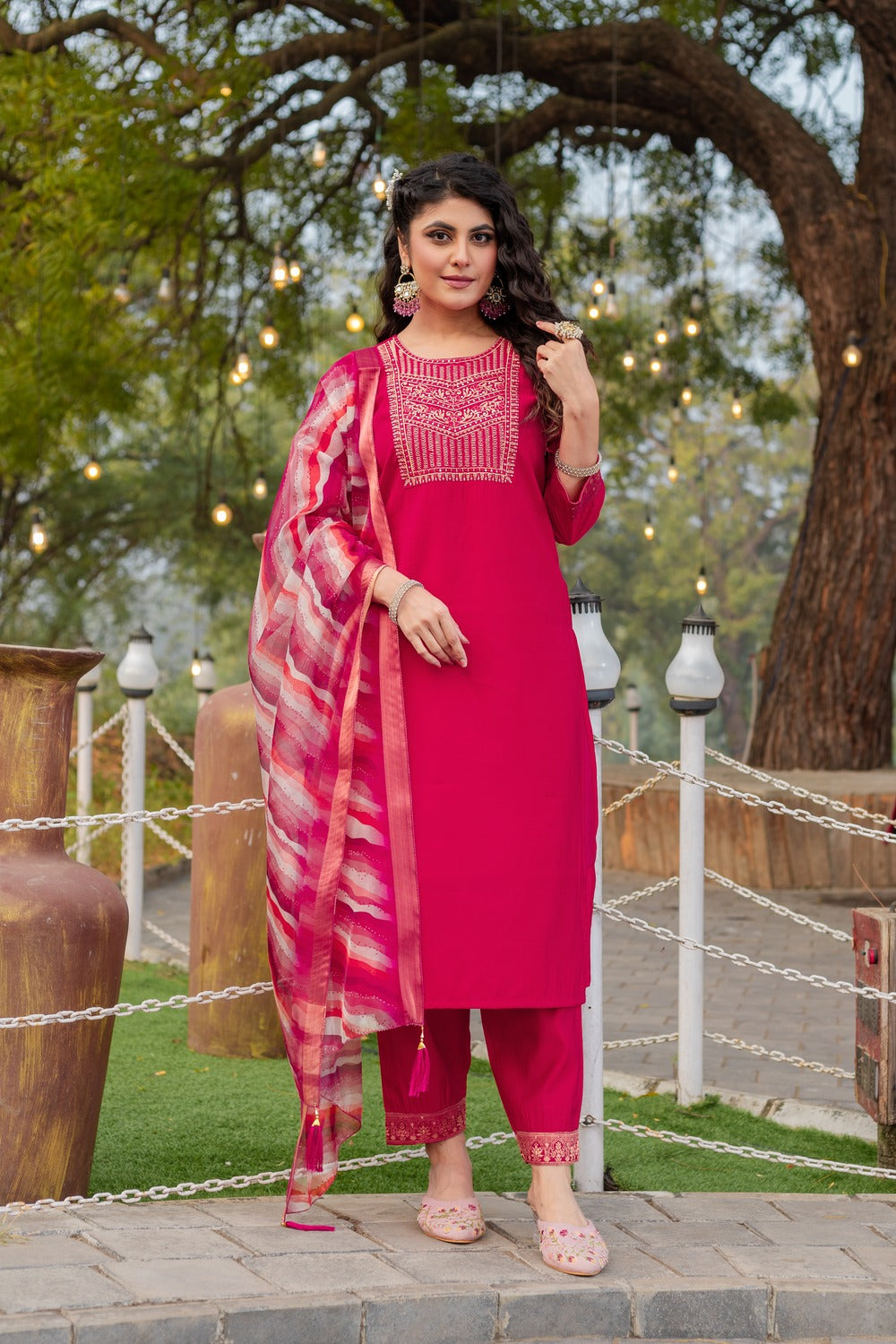 PINK COLOURED TREDITIONAL WEAR KURTA SET