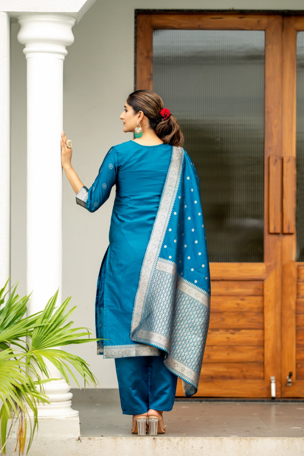 BLUE COLOURED WOMEN'S POLYSTER KURTA WITH DUPATTA SET