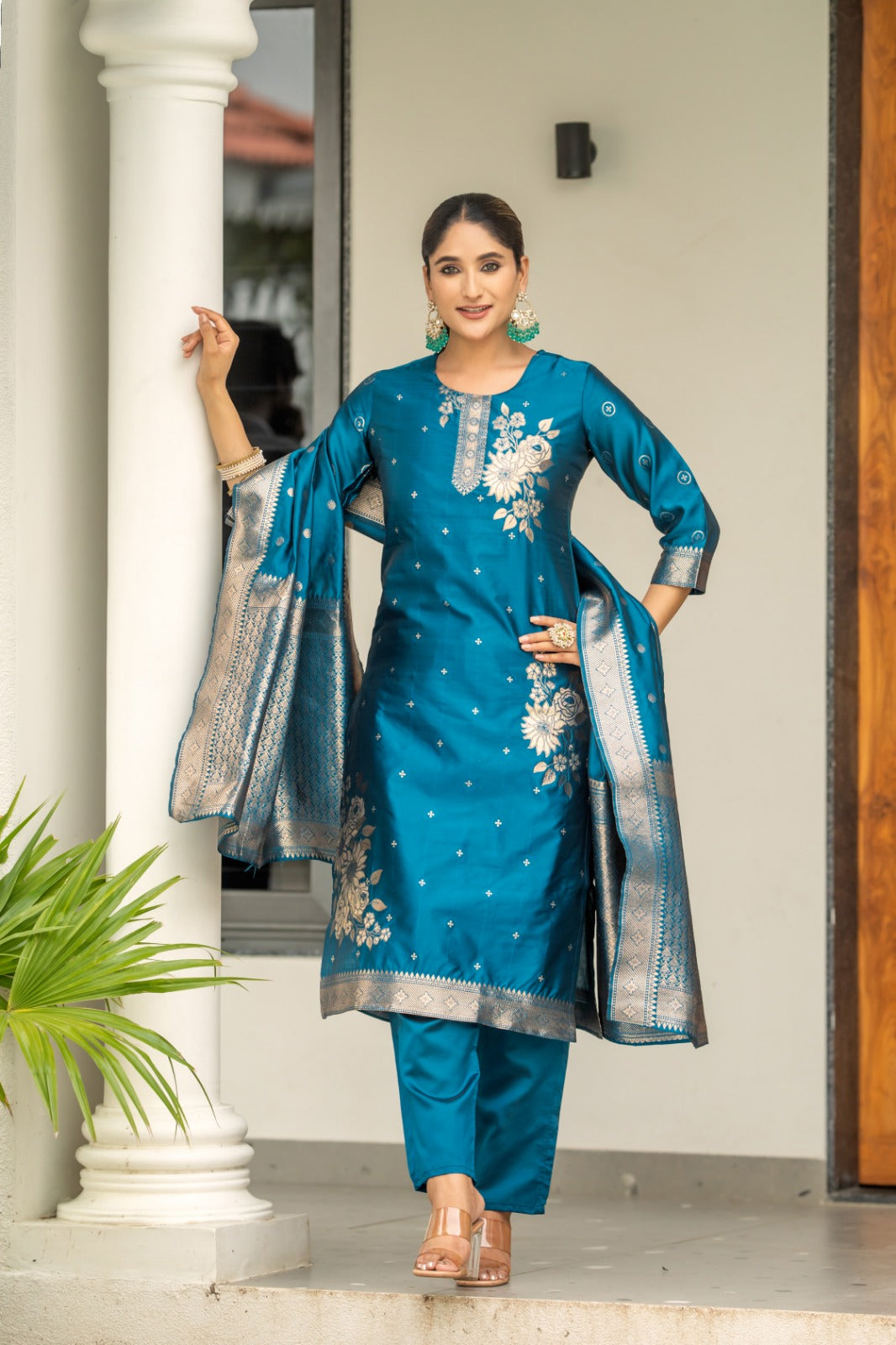 BLUE COLOURED WOMEN'S POLYSTER KURTA WITH DUPATTA SET