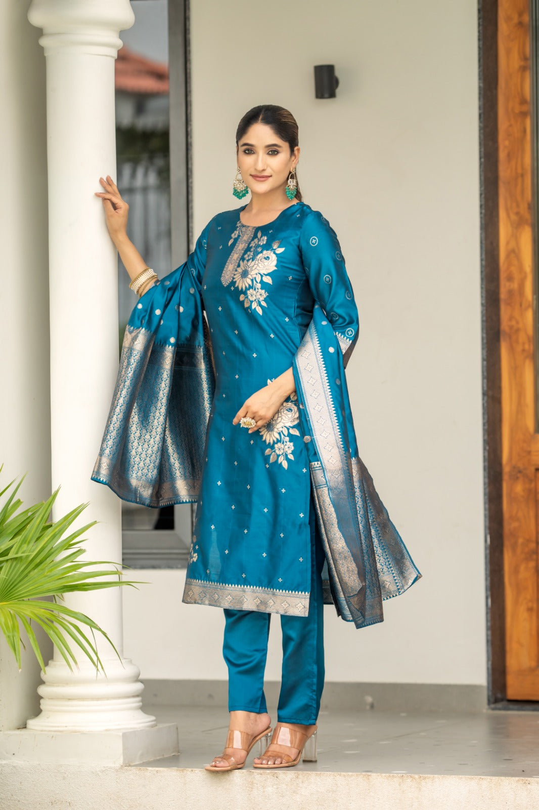 BLUE COLOURED WOMEN'S POLYSTER KURTA WITH DUPATTA SET