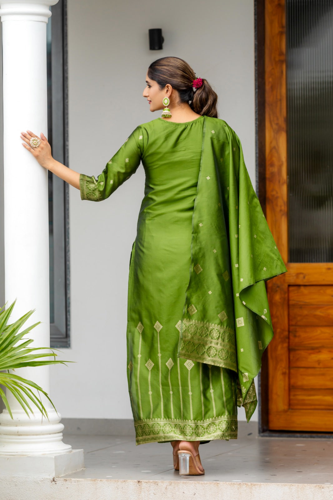 MAHENDI COLOURED WOMEN'S POLYSTER KURTA WITH DUPATTA SET