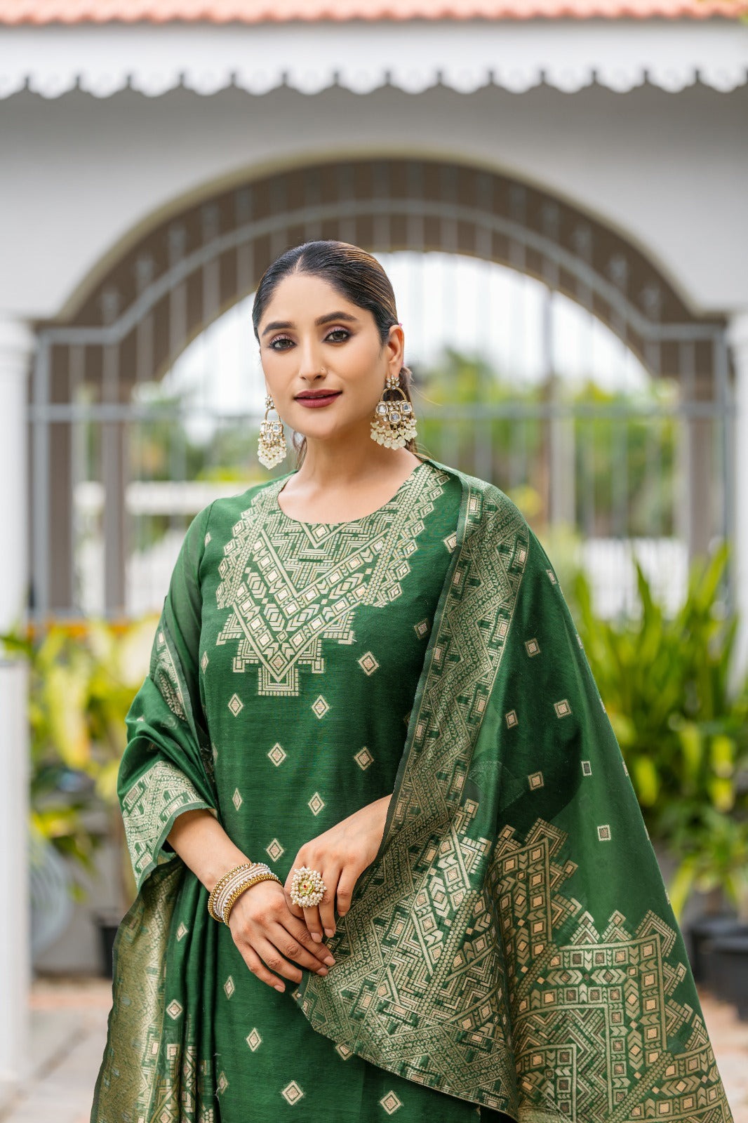 GREEN COLOURED WOMEN'S POLYSTER KURTA WITH DUPATTA SET