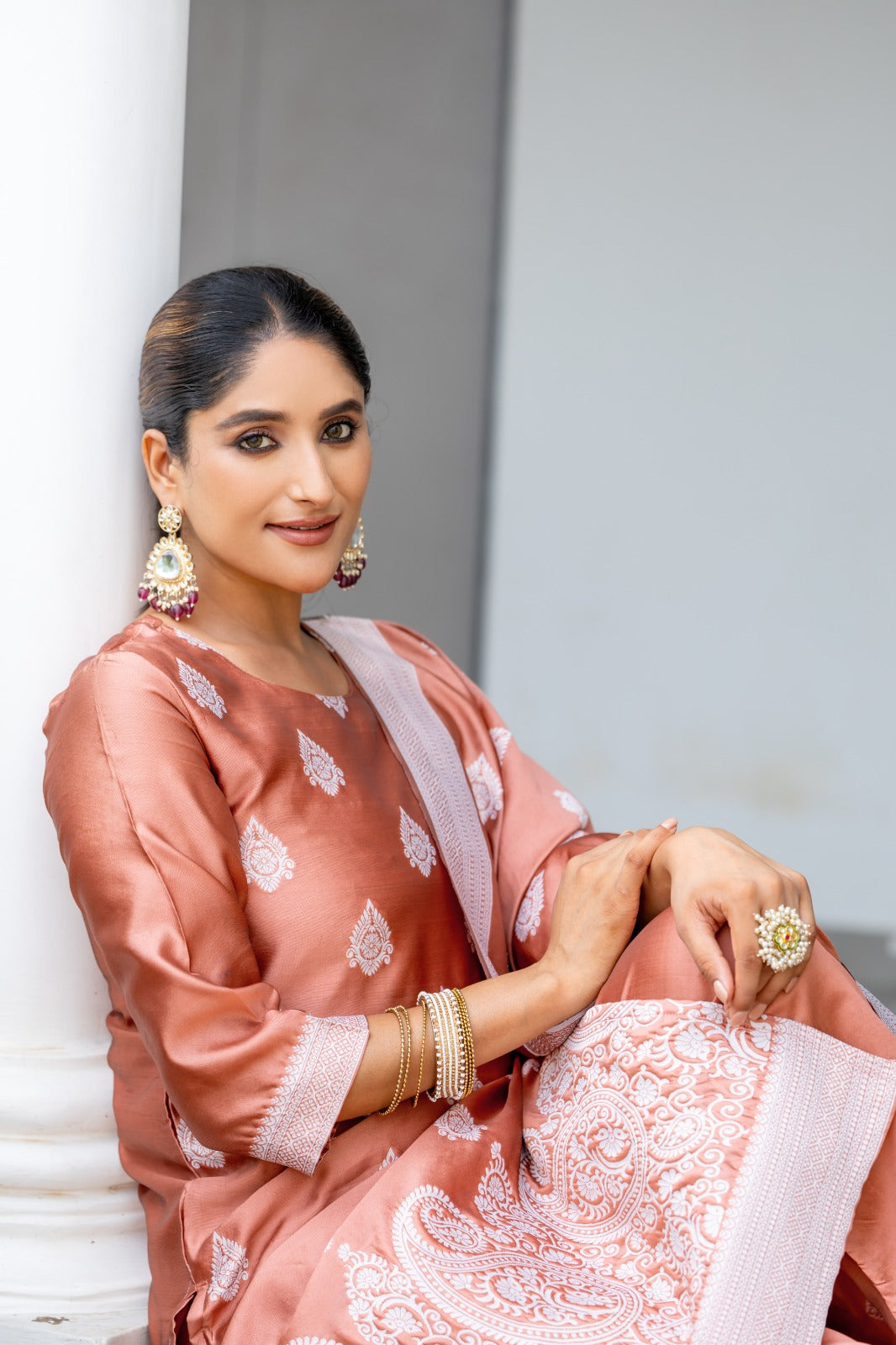 BROWN COLOURED WOMEN'S POLYSTER KURTA WITH DUPATTA SET