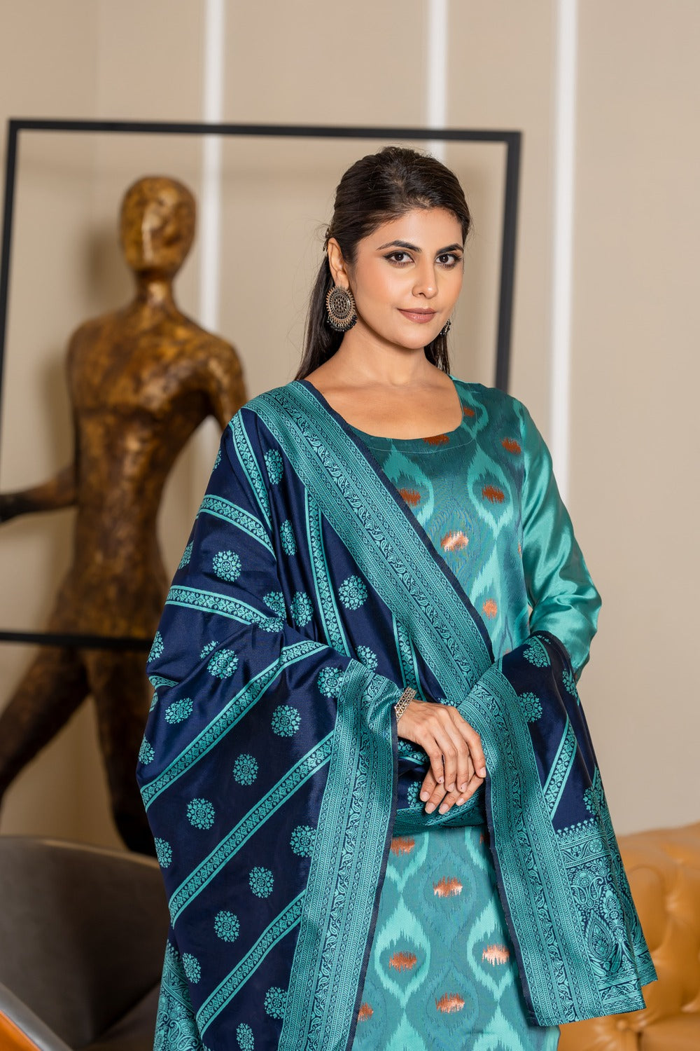 SKY BLUE COLOURED WOMEN'S POLYSTER KURTA WITH DUPATTA SET