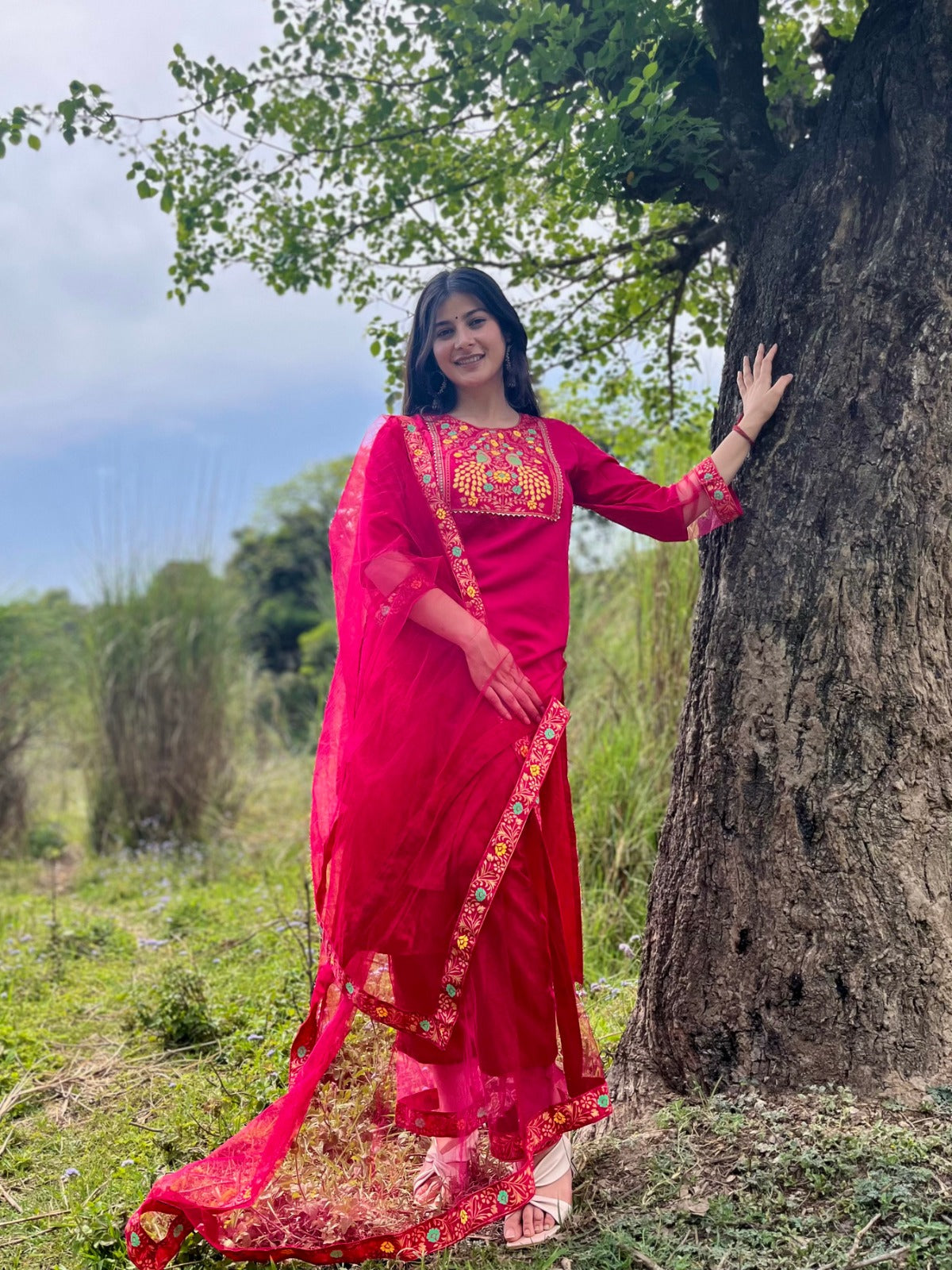 PINK COLOURED WOMEN'S RAYON KURTA WITH DUPATTA SET