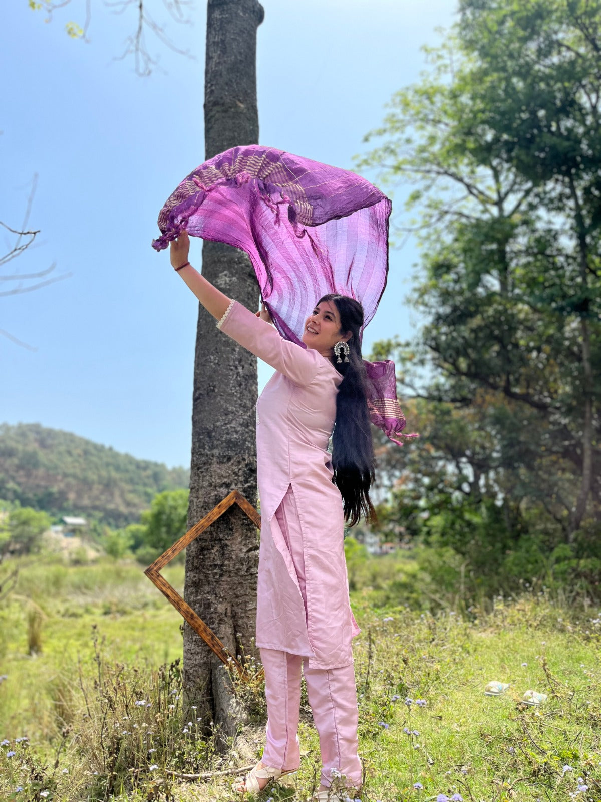 LIGHT PINK COLOURED WOMEN'S RAYON KURTA WITH DUPATTA SET