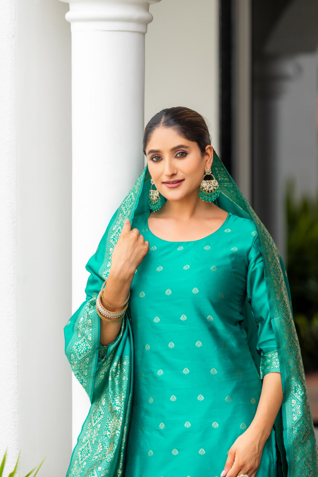 DARK GREEN COLOURED WOMEN'S POLYSTER KURTA WITH DUPATTA SET