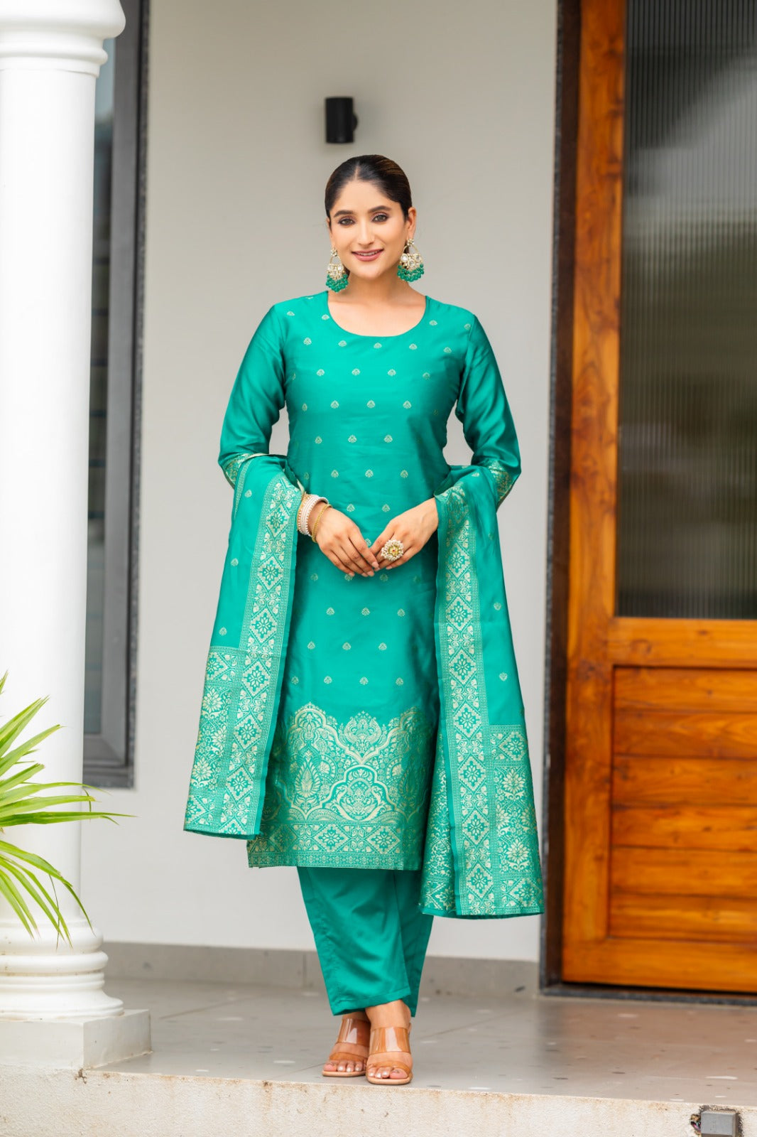 DARK GREEN COLOURED WOMEN'S POLYSTER KURTA WITH DUPATTA SET