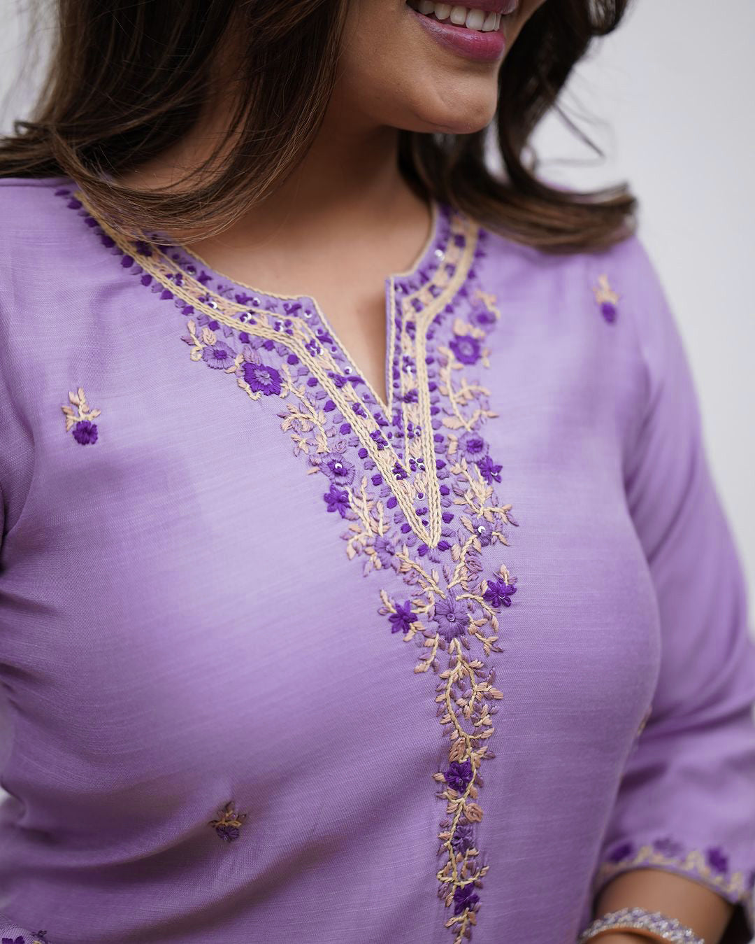 LIGHT PUPRLE COLOURED WOMEN'SSOFT RAYON SLUB KURTA WITH PANT DUPATTA SET