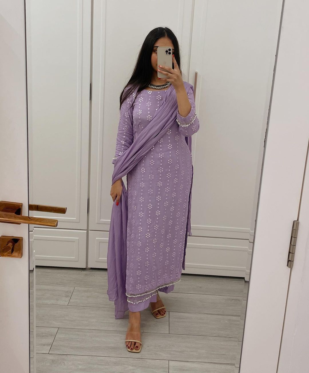 Gorgeou light purple Colored women's faux georgette Calf Length Kurta with dupatta Set