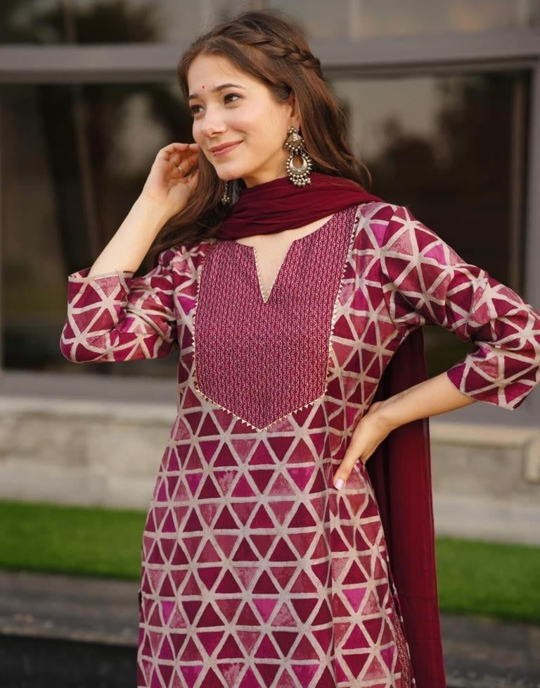 Gorgeous Maroon Colored Calf Length Kurta Set