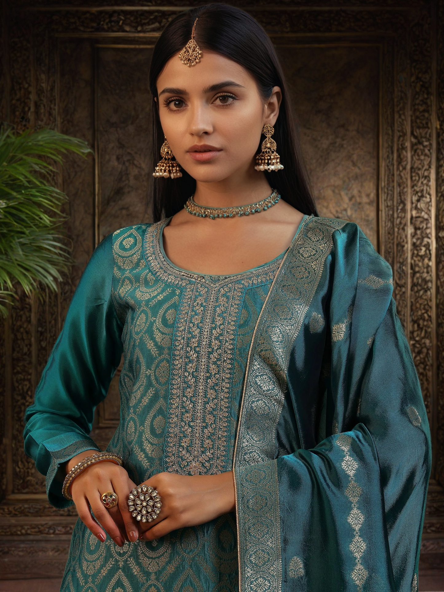 BLUE COLOURED  WOMEN'S SILK  KURTA WITH  DUPATTA SET