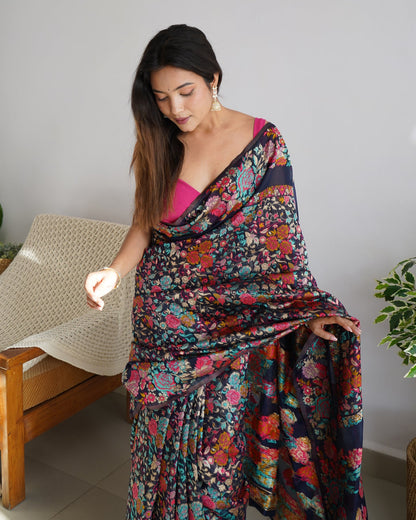 Kashmiri Weaving Multiple color thread weaving pure zari weaving Blue coloured saree